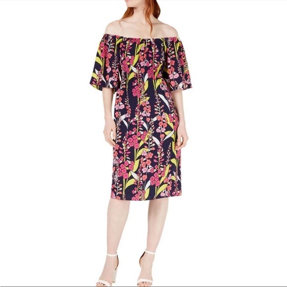 Trina Turk Women's Convertible Floral Smocked-waist Midi Sheath Dress Size Large - Picture 1 of 5
